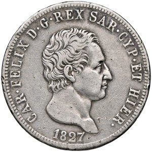 obverse: SAVOIA - Carlo Felice (1821-1831) - 5 Lire 1827 T Pag. 73; Mont. 63  AG  Colpetti. qBB