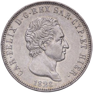 obverse: SAVOIA - Carlo Felice (1821-1831) - 5 Lire 1828 T Pag. 75; Mont. 65  AG. qSPL