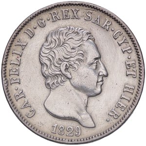 obverse: SAVOIA - Carlo Felice (1821-1831) - 5 Lire 1829 T Pag. 77; Mont. 67  AG  Tracce di pulitura. BB+