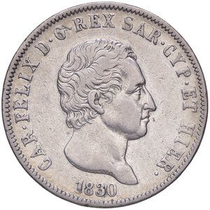 obverse: SAVOIA - Carlo Felice (1821-1831) - 5 Lire 1830 T (P) Pag. 79a; Mont. 70 R AG. qBB/BB