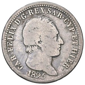 obverse: SAVOIA - Carlo Felice (1821-1831) - Lira 1825 G Pag. 97; Mont. 92 R AG. qMB