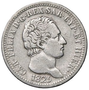 obverse: SAVOIA - Carlo Felice (1821-1831) - Lira 1825 T Pag. 98; Mont. 91  AG. MB+/qBB