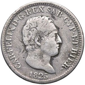 obverse: SAVOIA - Carlo Felice (1821-1831) - 50 Centesimi 1825 T Pag. 111; Mont. 110  AG. MB/qBB