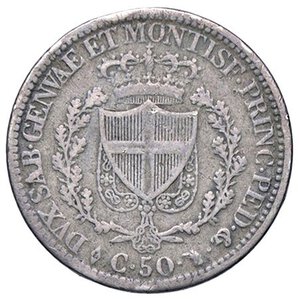 reverse: SAVOIA - Carlo Felice (1821-1831) - 50 Centesimi 1825 T Pag. 111; Mont. 110  AG. MB/qBB