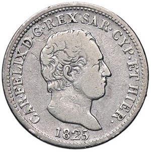 obverse: SAVOIA - Carlo Felice (1821-1831) - 50 Centesimi 1825 T Pag. 111; Mont. 110  AG. MB