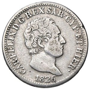 obverse: SAVOIA - Carlo Felice (1821-1831) - 50 Centesimi 1826 T Pag. 113; Mont. 111  AG. meglio di MB