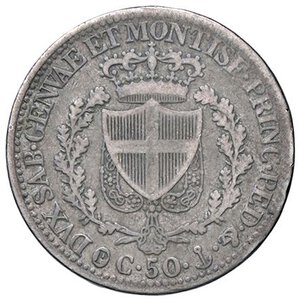 reverse: SAVOIA - Carlo Felice (1821-1831) - 50 Centesimi 1827 G Pag. 114; Mont. 114  AG. meglio di MB