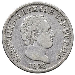 obverse: SAVOIA - Carlo Felice (1821-1831) - 50 Centesimi 1828 T (L) Pag. 117; Mont. 115  AG. meglio di MB