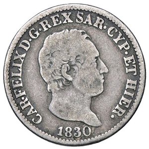 obverse: SAVOIA - Carlo Felice (1821-1831) - 50 Centesimi 1830 T (P) Pag. 120a; Mont. 122 RR AG. MB