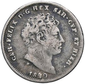 obverse: SAVOIA - Carlo Felice (1821-1831) - 25 Centesimi 1829 G Pag. 122; Mont. 126 R AG. qBB