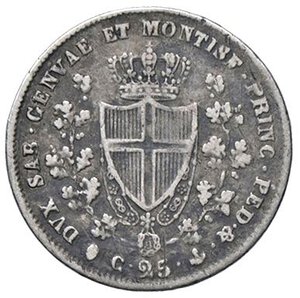 reverse: SAVOIA - Carlo Felice (1821-1831) - 25 Centesimi 1829 G Pag. 122; Mont. 126 R AG. qBB