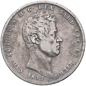 obverse: SAVOIA - Carlo Alberto (1831-1849) - 5 Lire 1832 G Pag. 231; Mont. 107  AG  Colpetto. meglio di MB