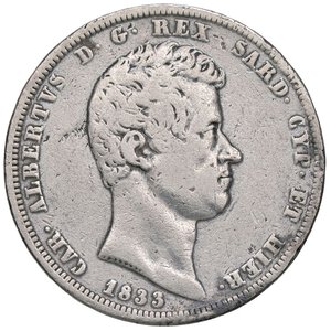 obverse: SAVOIA - Carlo Alberto (1831-1849) - 5 Lire 1833 G Pag. 233; Mont. 109  AG. MB