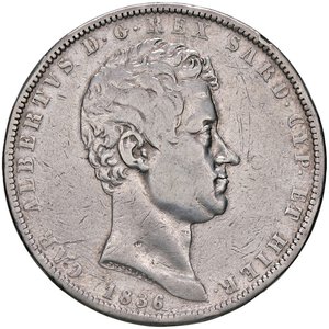 obverse: SAVOIA - Carlo Alberto (1831-1849) - 5 Lire 1836 G Pag. 239; Mont. 115  AG  Colpetti. meglio di MB