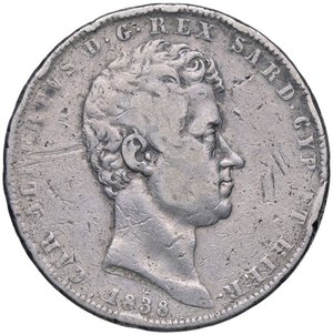 obverse: SAVOIA - Carlo Alberto (1831-1849) - 5 Lire 1838 G Pag. 243; Mont. 119  AG  Colpi. meglio di MB