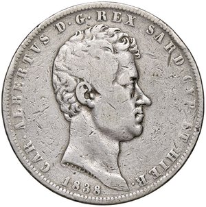 obverse: SAVOIA - Carlo Alberto (1831-1849) - 5 Lire 1838 G Pag. 243; Mont. 119  AG  Colpetto e pulita. meglio di MB