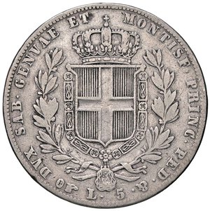 reverse: SAVOIA - Carlo Alberto (1831-1849) - 5 Lire 1839 T Pag. 246; Mont. 120  AG  Lavata. MB