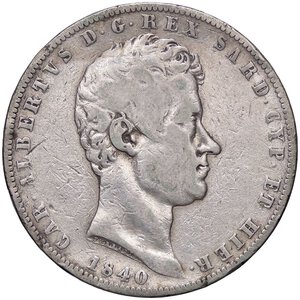 obverse: SAVOIA - Carlo Alberto (1831-1849) - 5 Lire 1840 G Pag. 247; Mont. 123  AG. meglio di MB