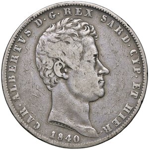 obverse: SAVOIA - Carlo Alberto (1831-1849) - 5 Lire 1840 G Pag. 247; Mont. 123  AG  Colpetto. meglio di MB