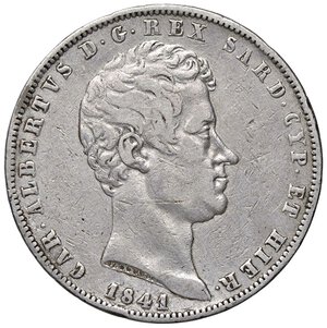 obverse: SAVOIA - Carlo Alberto (1831-1849) - 5 Lire 1841 G Pag. 249; Mont. 125 RR AG  Colpetti. qBB