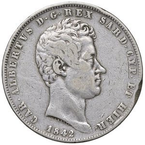 obverse: SAVOIA - Carlo Alberto (1831-1849) - 5 Lire 1842 T Pag. 252; Mont. 126 R AG  Colpo di lima al bordo. meglio di MB