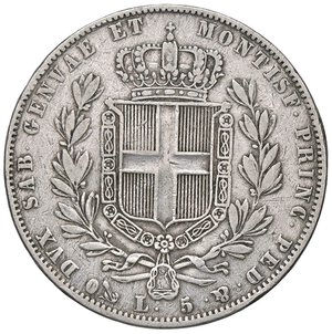 reverse: SAVOIA - Carlo Alberto (1831-1849) - 5 Lire 1842 T Pag. 252; Mont. 126 R AG  Colpo di lima al bordo. meglio di MB