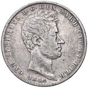 obverse: SAVOIA - Carlo Alberto (1831-1849) - 5 Lire 1844 T Pag. 256; Mont. 130  AG  Colpetto. meglio di MB