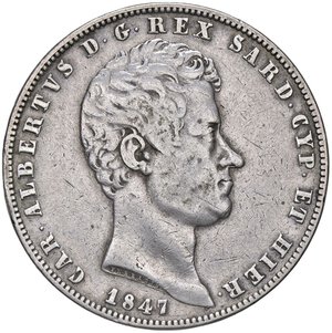 obverse: SAVOIA - Carlo Alberto (1831-1849) - 5 Lire 1847 G Pag. 261; Mont. 137  AG. MB+/qBB