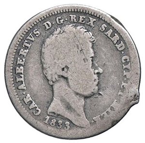 obverse: SAVOIA - Carlo Alberto (1831-1849) - 25 Centesimi 1833 G Pag. 331; Mont. 207 RR AG. qMB