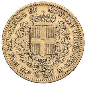 reverse: SAVOIA - Vittorio Emanuele II (1849-1861) - 20 Lire 1857 T Pag. 351; Mont. 17  (AU g. 6,43). qBB