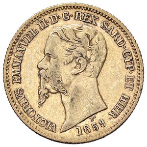 obverse: SAVOIA - Vittorio Emanuele II (1849-1861) - 20 Lire 1859 G Pag. 354; Mont. 23  (AU g. 6,44). BB