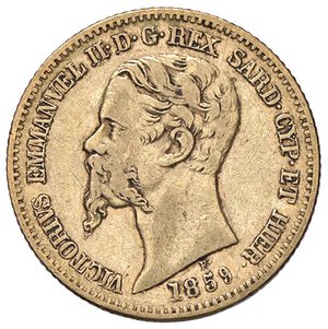 obverse: SAVOIA - Vittorio Emanuele II (1849-1861) - 20 Lire 1859 G Pag. 354; Mont. 23  (AU g. 6,43). qBB