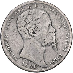 obverse: SAVOIA - Vittorio Emanuele II (1849-1861) - 5 Lire 1850 G Pag. 370; Mont. 41 R AG  Colpetti. MB