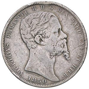 obverse: SAVOIA - Vittorio Emanuele II (1849-1861) - 5 Lire 1850 T Pag. 371; Mont. 40 RR AG  Colpi. MB