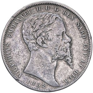 obverse: SAVOIA - Vittorio Emanuele II (1849-1861) - 5 Lire 1852 G Pag. 374; Mont. 45 R AG  Colpetto. qBB