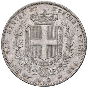 reverse: SAVOIA - Vittorio Emanuele II (1849-1861) - 5 Lire 1855 T Pag. 380; Mont. 50 RRR AG  Colpetti. BB+