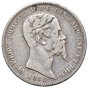 obverse: SAVOIA - Vittorio Emanuele II (1849-1861) - Lira 1850 T Pag. 402; Mont. 74 R AG  Colpetto. meglio di MB