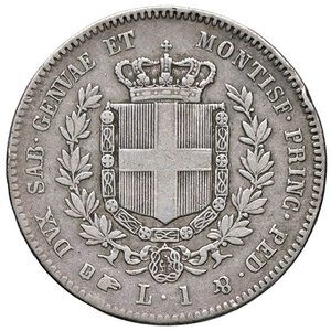 reverse: SAVOIA - Vittorio Emanuele II (1849-1861) - Lira 1857 T Pag. 410; Mont. 83 R AG. qBB