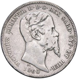 obverse: SAVOIA - Vittorio Emanuele II (1849-1861) - Lira 1860 M Pag. 416; Mont. 90  AG. qBB