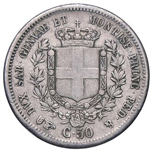 reverse: SAVOIA - Vittorio Emanuele II (1849-1861) - 50 Centesimi 1852 T Pag. 420; Mont. 93 R AG. qBB