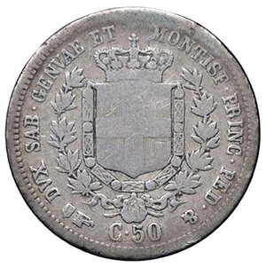 reverse: SAVOIA - Vittorio Emanuele II (1849-1861) - 50 Centesimi 1852 T Pag. 420; Mont. 93 R AG. MB