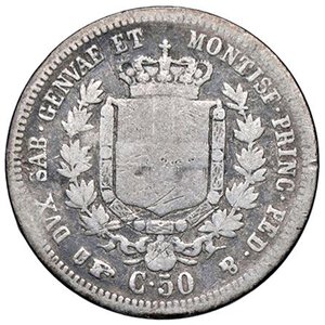 reverse: SAVOIA - Vittorio Emanuele II (1849-1861) - 50 Centesimi 1857 T Pag. 424; Mont. 98 RR AG. MB