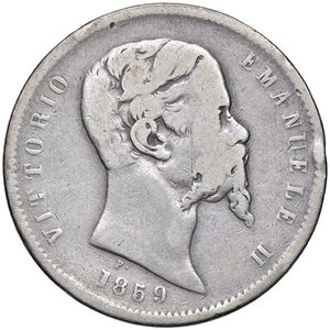 obverse: SAVOIA - Vittorio Emanuele II Re eletto (1859-1861) - Lira 1859 B Pag. 438; Mont. 110 R AG. qMB