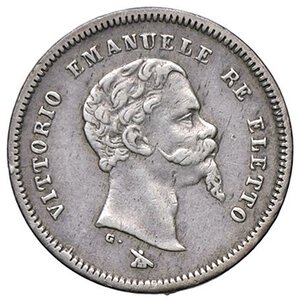 obverse: SAVOIA - Vittorio Emanuele II Re eletto (1859-1861) - 50 Centesimi 1860 F Pag. 443a; Mont. 121 RR AG Baffo a punta. BB