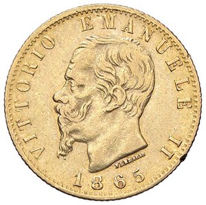 obverse: SAVOIA - Vittorio Emanuele II Re d Italia (1861-1878) - 20 Lire 1865 T Pag. 459; Mont. 135  (AU g. 6,44) Colpetto. BB