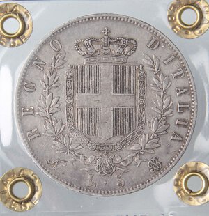 reverse: SAVOIA - Vittorio Emanuele II Re d Italia (1861-1878) - 5 Lire 1865 N Pag. 486; Mont. 168 R AG  Sigillata Francesco Cavaliere con la nota 