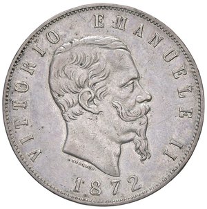 obverse: SAVOIA - Vittorio Emanuele II Re d Italia (1861-1878) - 5 Lire 1872 R Pag. 495; Mont. 179 RR AG  Colpetto. BB+