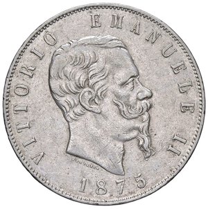 obverse: SAVOIA - Vittorio Emanuele II Re d Italia (1861-1878) - 5 Lire 1875 M Pag. 499; Mont. 184  AG. BB+