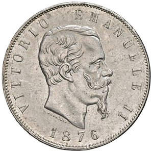 obverse: SAVOIA - Vittorio Emanuele II Re d Italia (1861-1878) - 5 Lire 1876 R Pag. 501; Mont. 188  AG. SPL+/qFDC