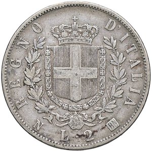 reverse: SAVOIA - Vittorio Emanuele II Re d Italia (1861-1878) - 2 Lire 1863 N Stemma Pag. 506; Mont. 196  AG. BB